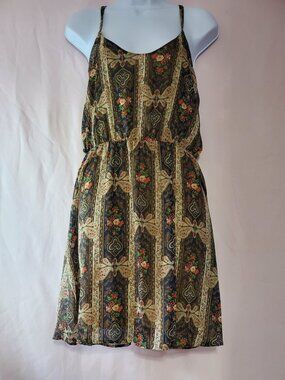 (A1114) Fio Fio Brown Butterfly Paisley Spaghetti Strap Boho Dress